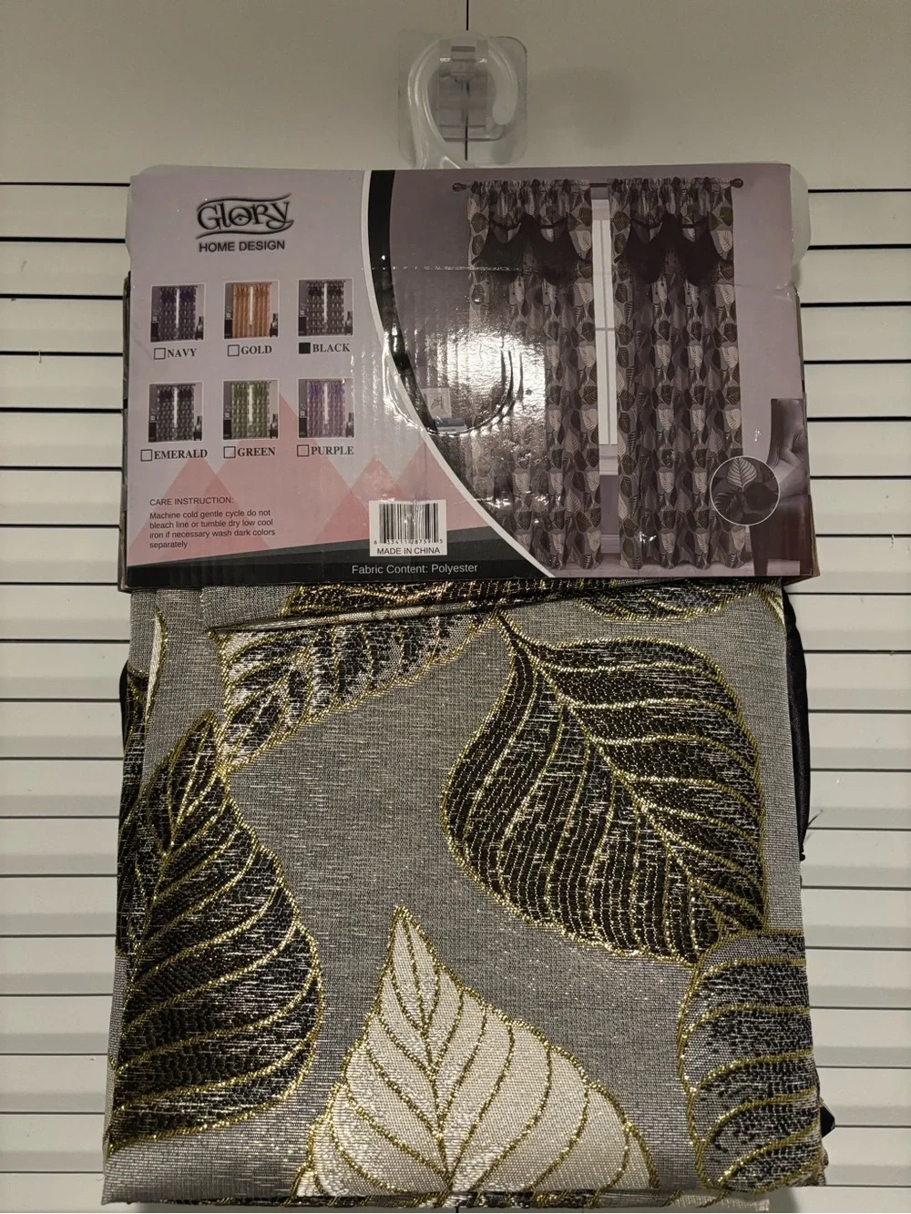1 pair of GLO jeans Gold and Black Leaf Jacquard Drapery Panel